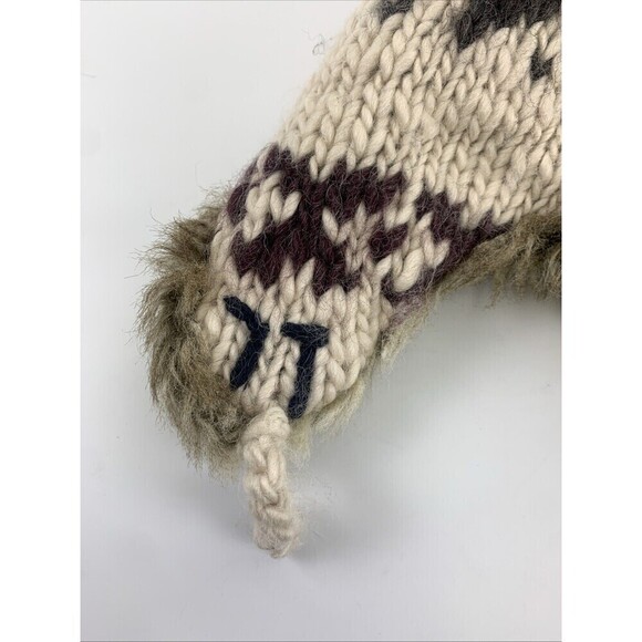 American Eagle Wool Alpaca Faux Fur Trapper Hat Fair Isle Knit Ear Flap One Size - Picture 13 of 14